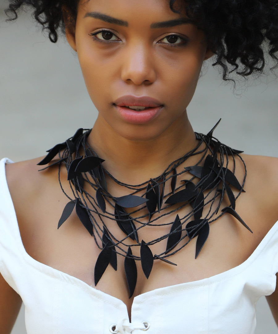 Handmade special design leather leaf jewelry set