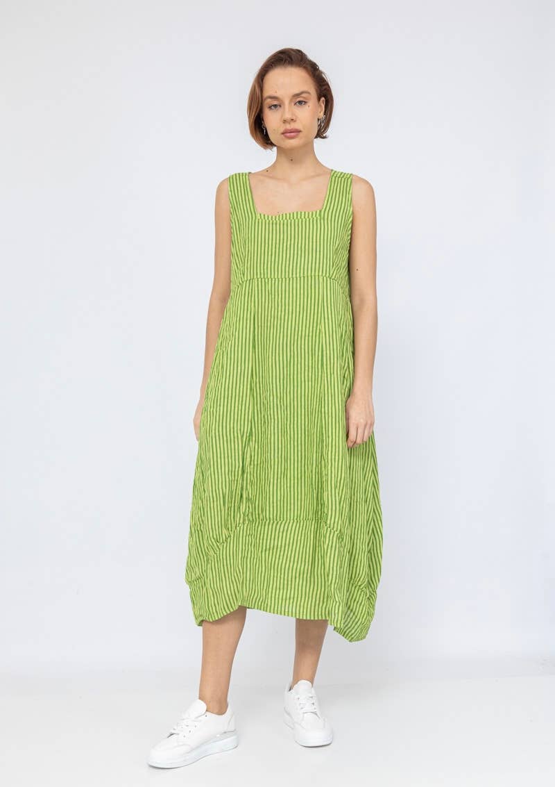 322 LINEN DRESS WITH VERTICAL STRIPES: Red