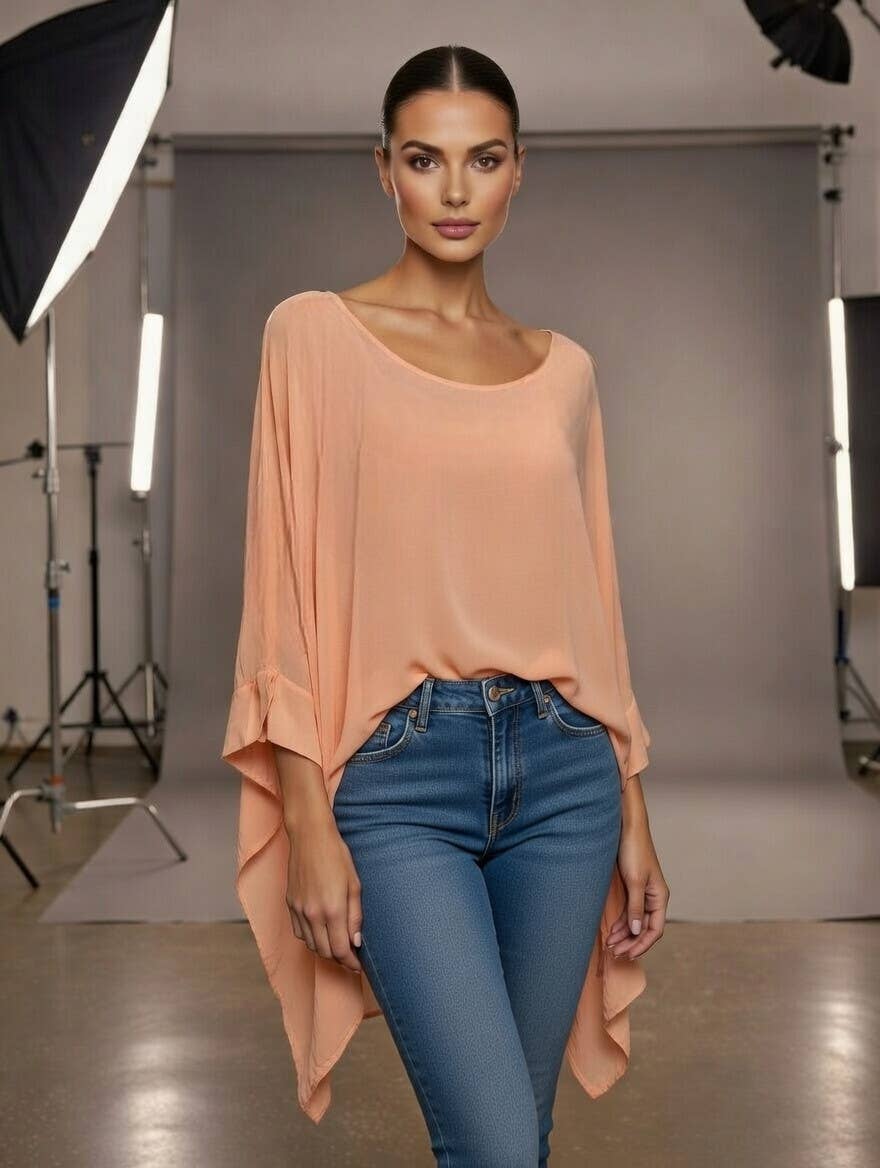 Classic Silk Poncho: Beige / Missy