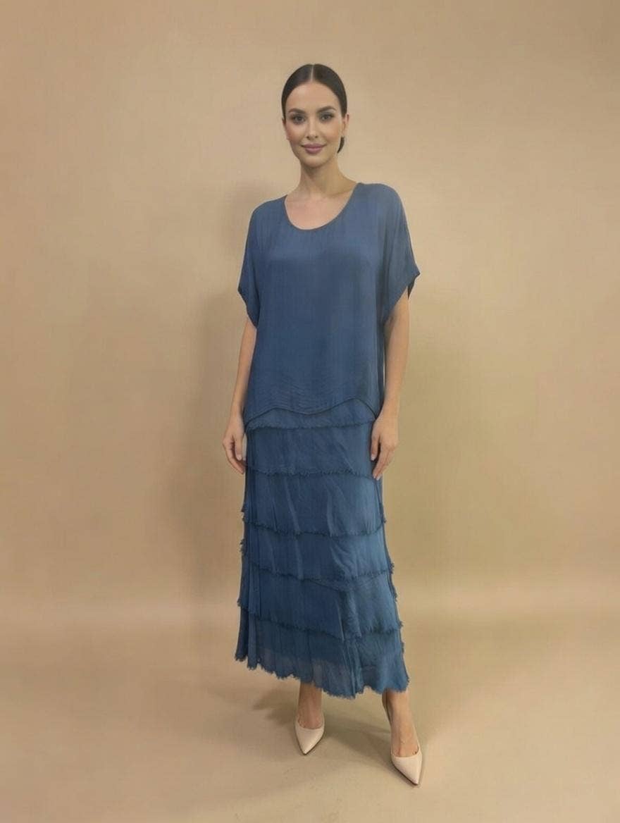 Stretchy Shredded Layered Maxi Dress