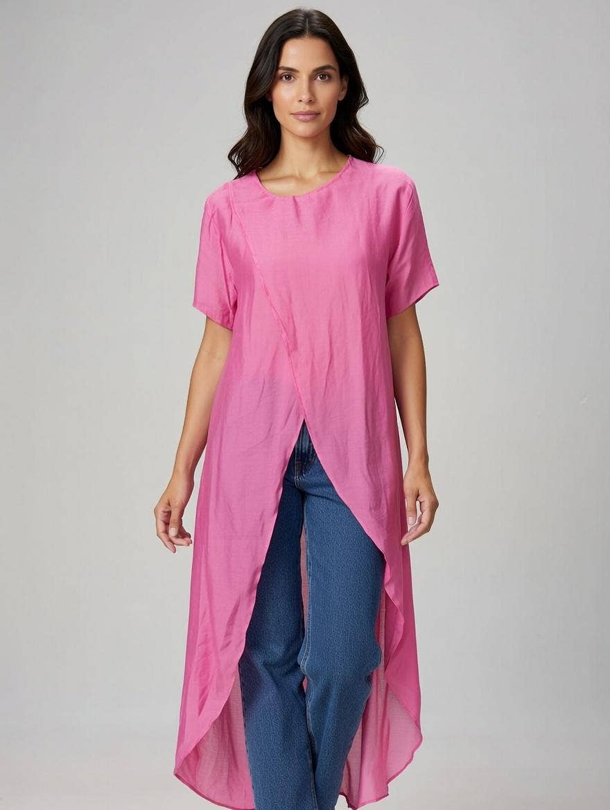 Long Crossover Silk Top