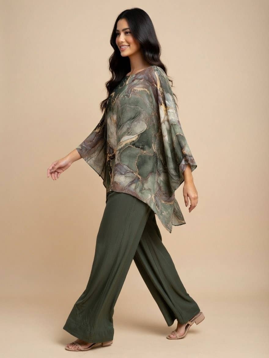 Classic Marble Print Silk Kaftan