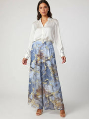 Marble Print Silk Straight Leg Pants