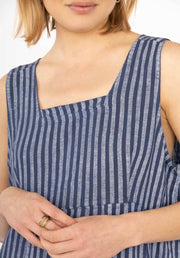 322 LINEN DRESS WITH VERTICAL STRIPES: AZZURO