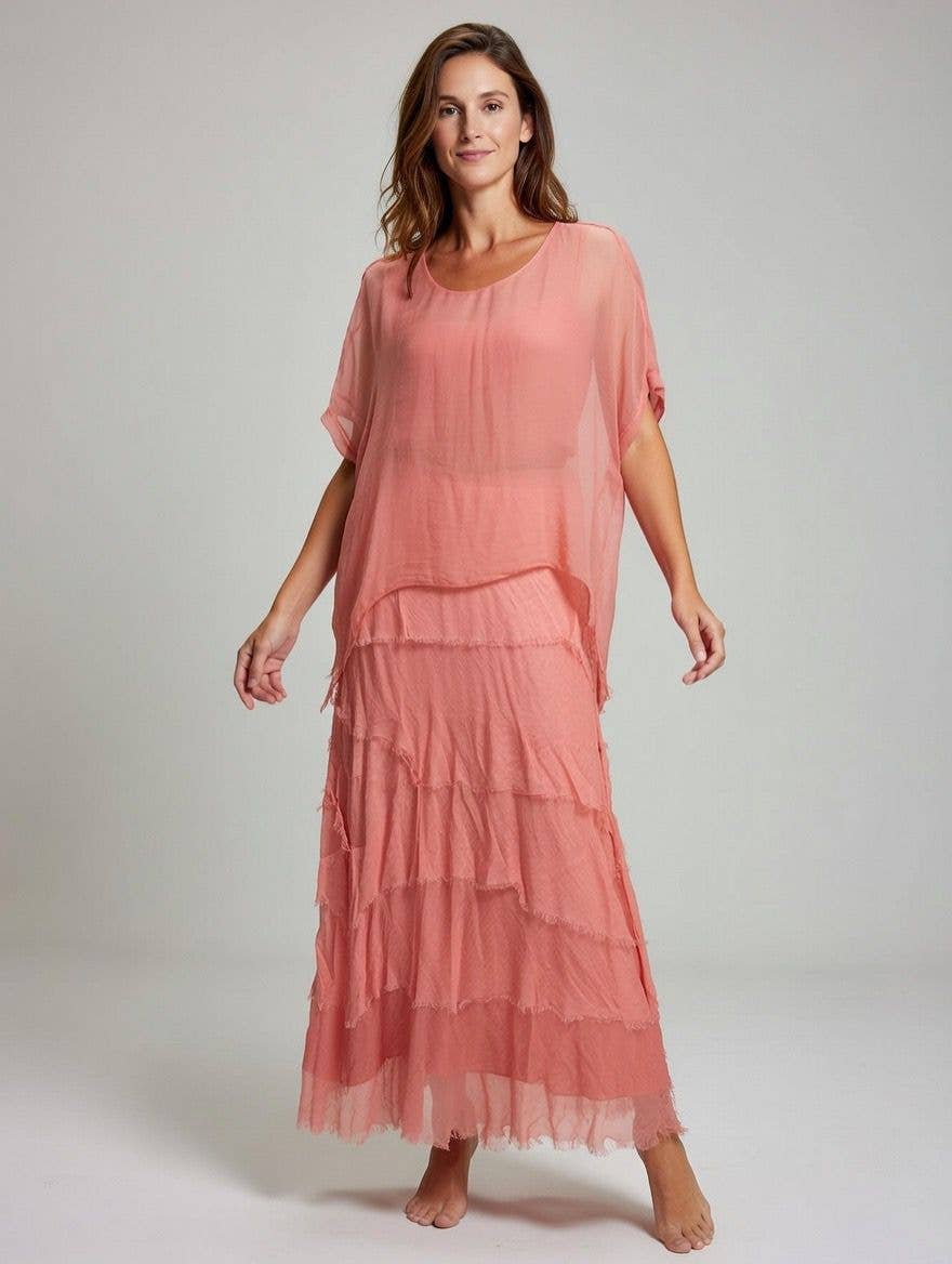 Stretchy Shredded Layered Maxi Dress