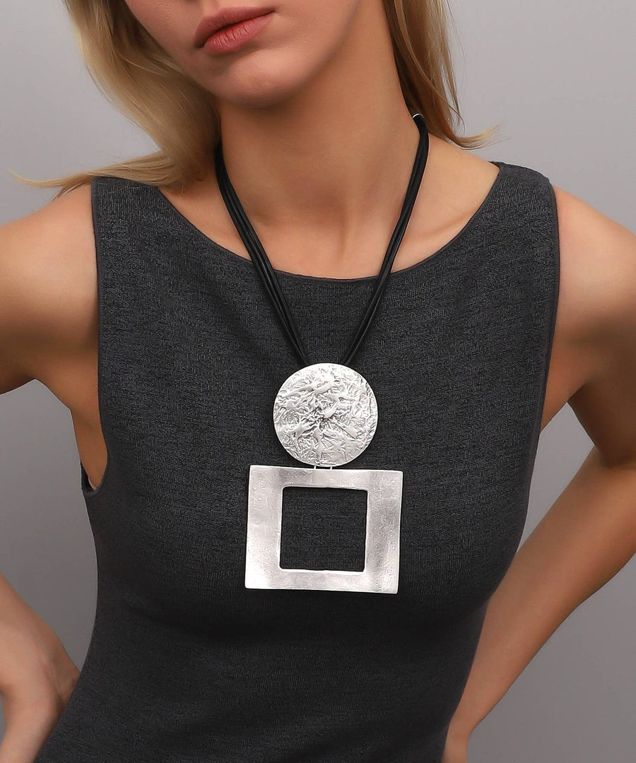 Antique silver plated Geometric Design Necklace