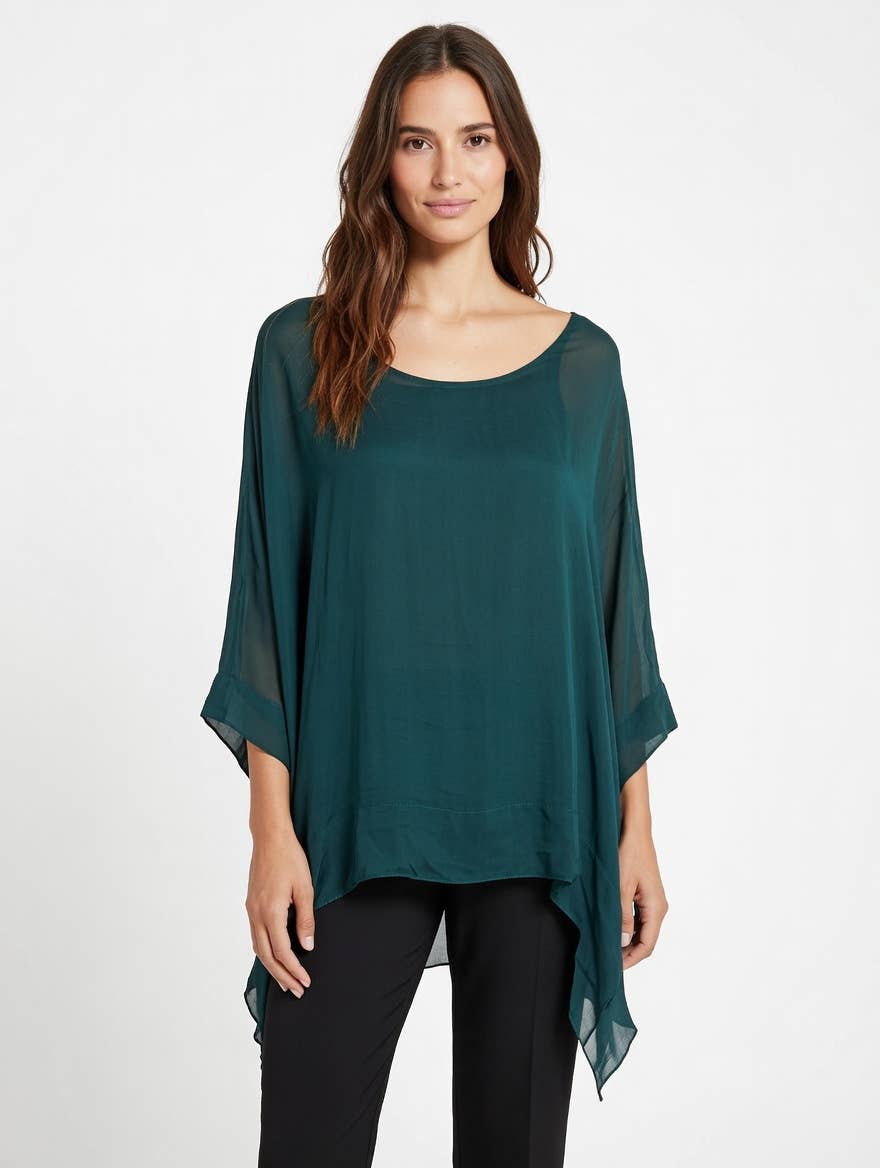 Classic Silk Poncho: Red / Missy