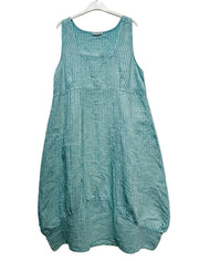 322 LINEN DRESS WITH VERTICAL STRIPES: OLIVE