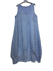322 LINEN DRESS WITH VERTICAL STRIPES: AZZURO