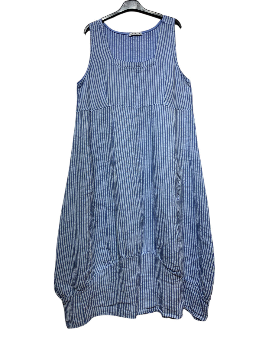 322 LINEN DRESS WITH VERTICAL STRIPES: AZZURO