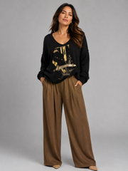 Relaxed Metallic V- neck Knit