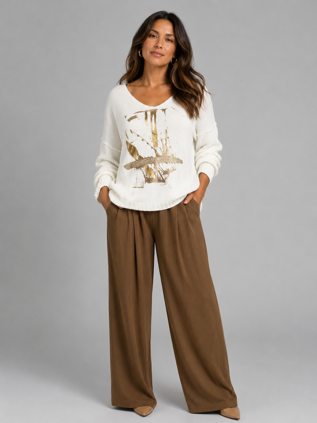 Relaxed Metallic V- neck Knit