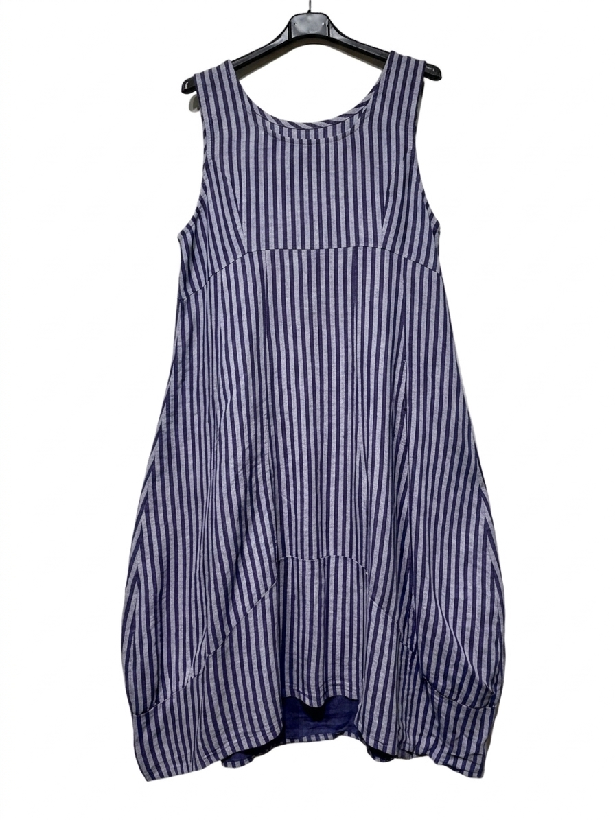 322 LINEN DRESS WITH VERTICAL STRIPES: Violet