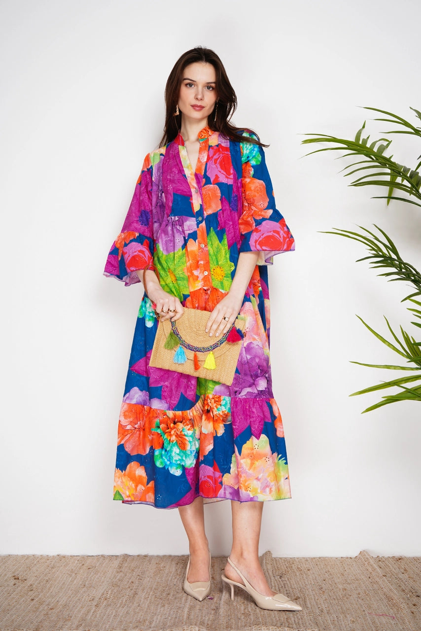 Embroidered Eyelet Print Dress
