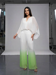 Dip Dye Sassy Silk Foldover Waist Straight Leg Pants