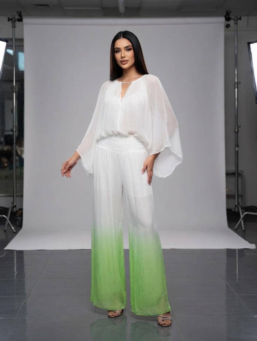 Dip Dye Sassy Silk Foldover Waist Straight Leg Pants