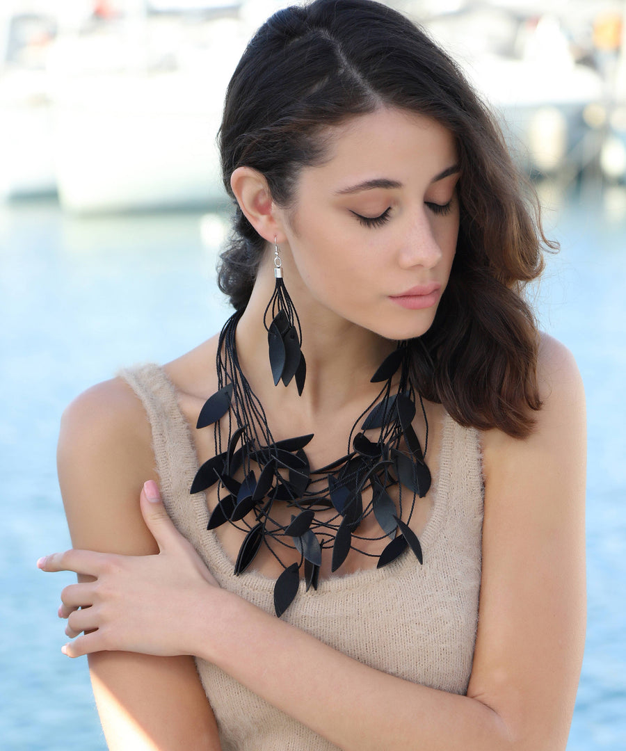 Handmade special design leather leaf jewelry set