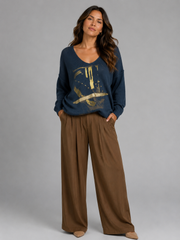 Relaxed Metallic V- neck Knit