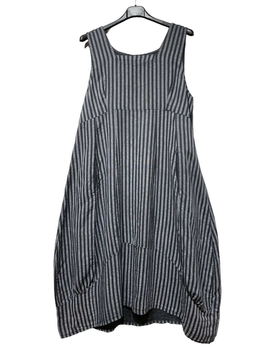 322 LINEN DRESS WITH VERTICAL STRIPES: OLIVE