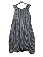 322 LINEN DRESS WITH VERTICAL STRIPES: MAUVE