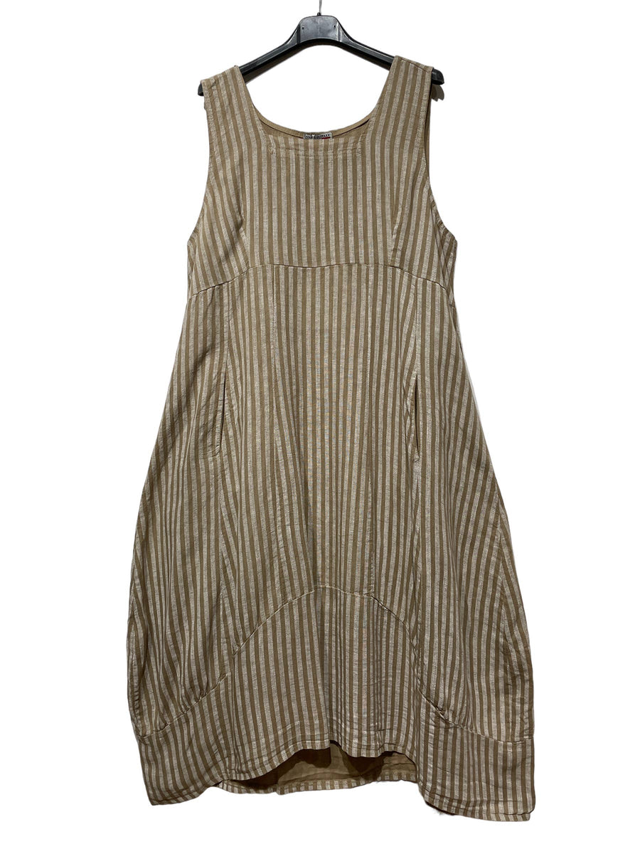 322 LINEN DRESS WITH VERTICAL STRIPES: OLIVE
