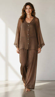 Thin Waistband Silk Trouser