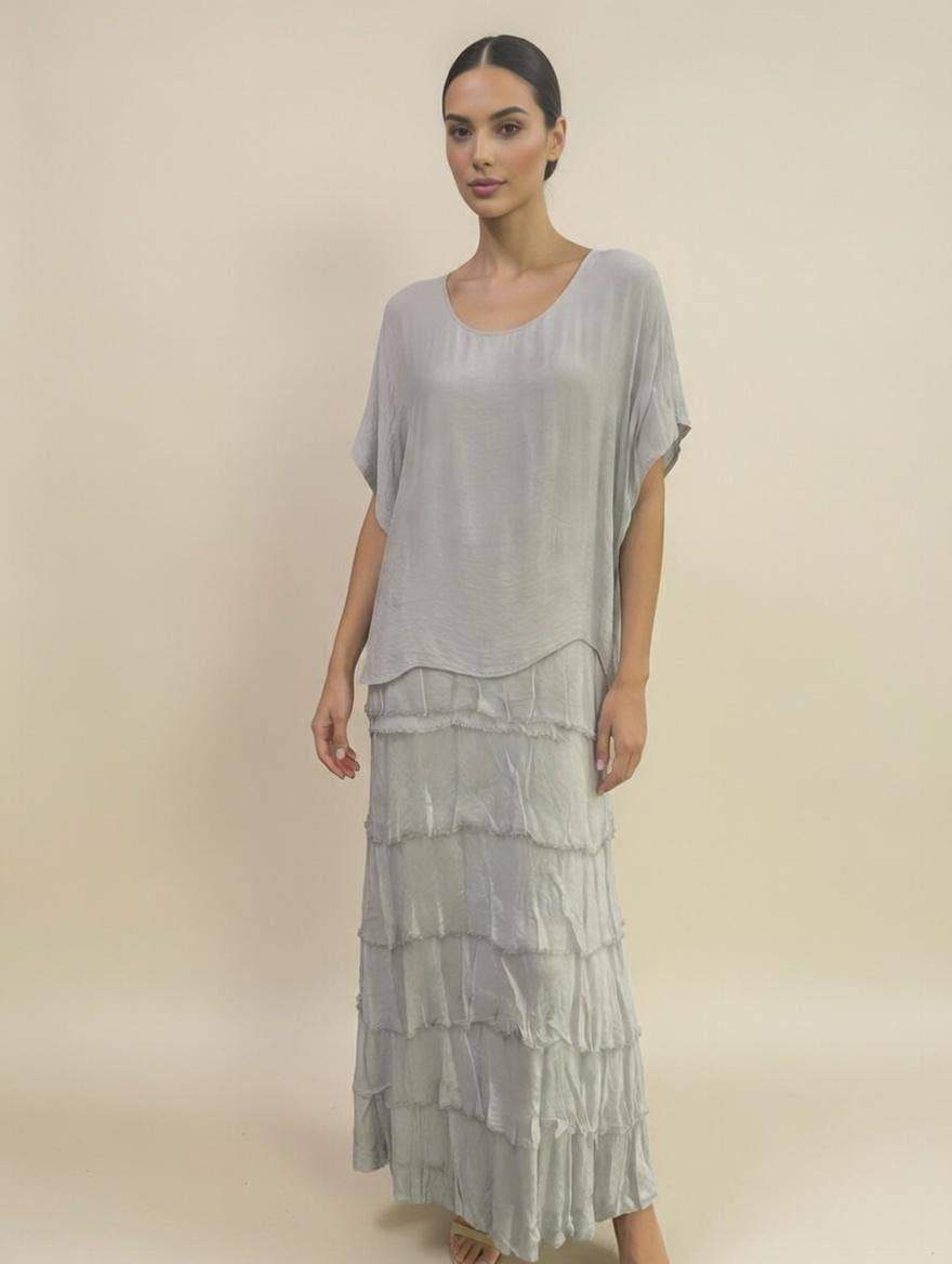 Stretchy Shredded Layered Maxi Dress