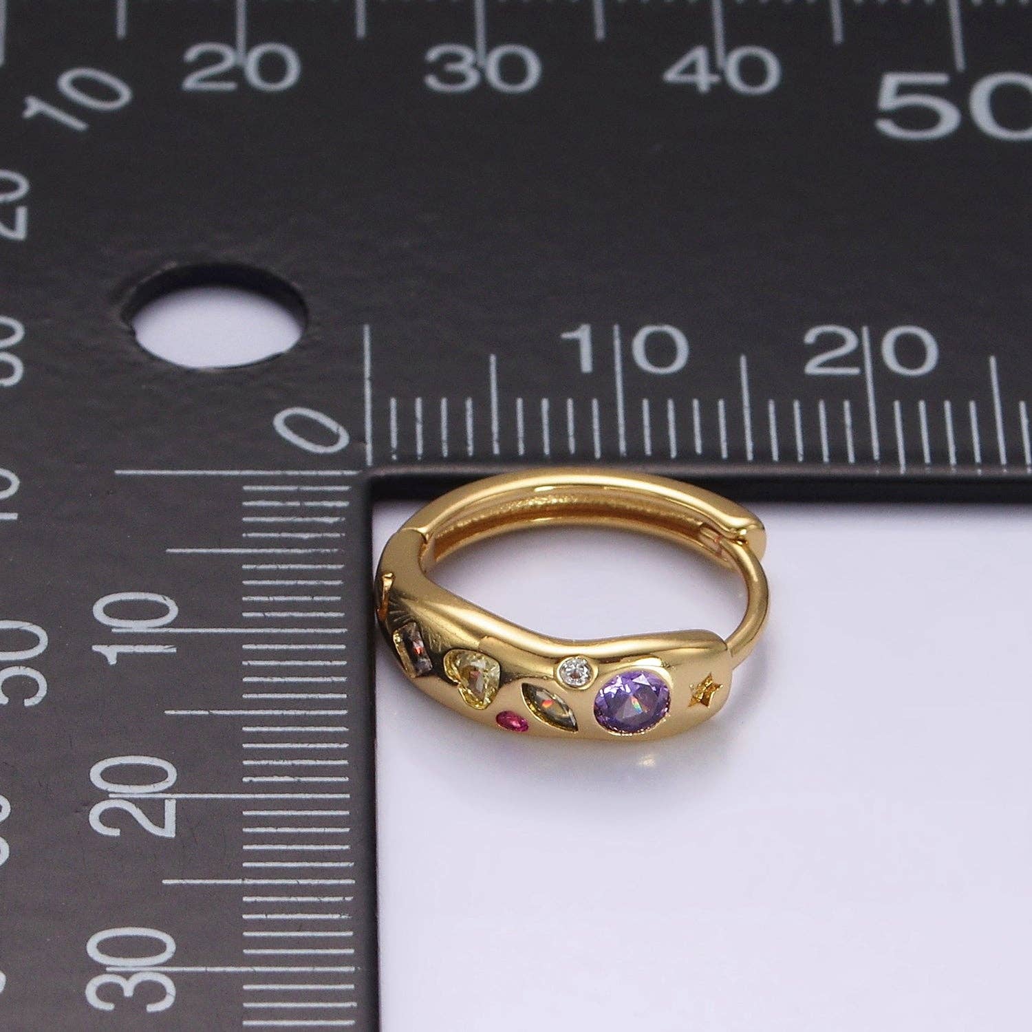 14K Gold Filled Multi color CZ Dot Marquise Heart Huggie Earrings