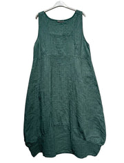 322 LINEN DRESS WITH VERTICAL STRIPES: OLIVE