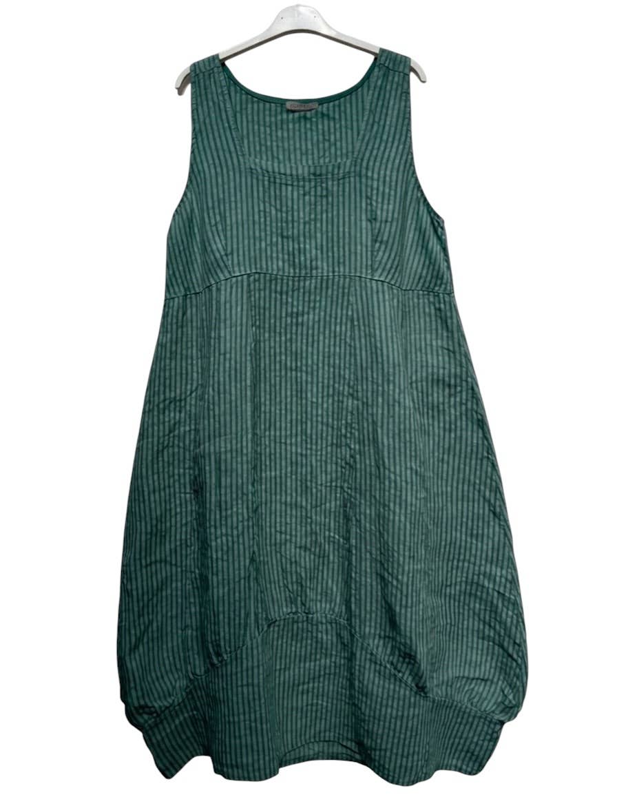 322 LINEN DRESS WITH VERTICAL STRIPES: OLIVE