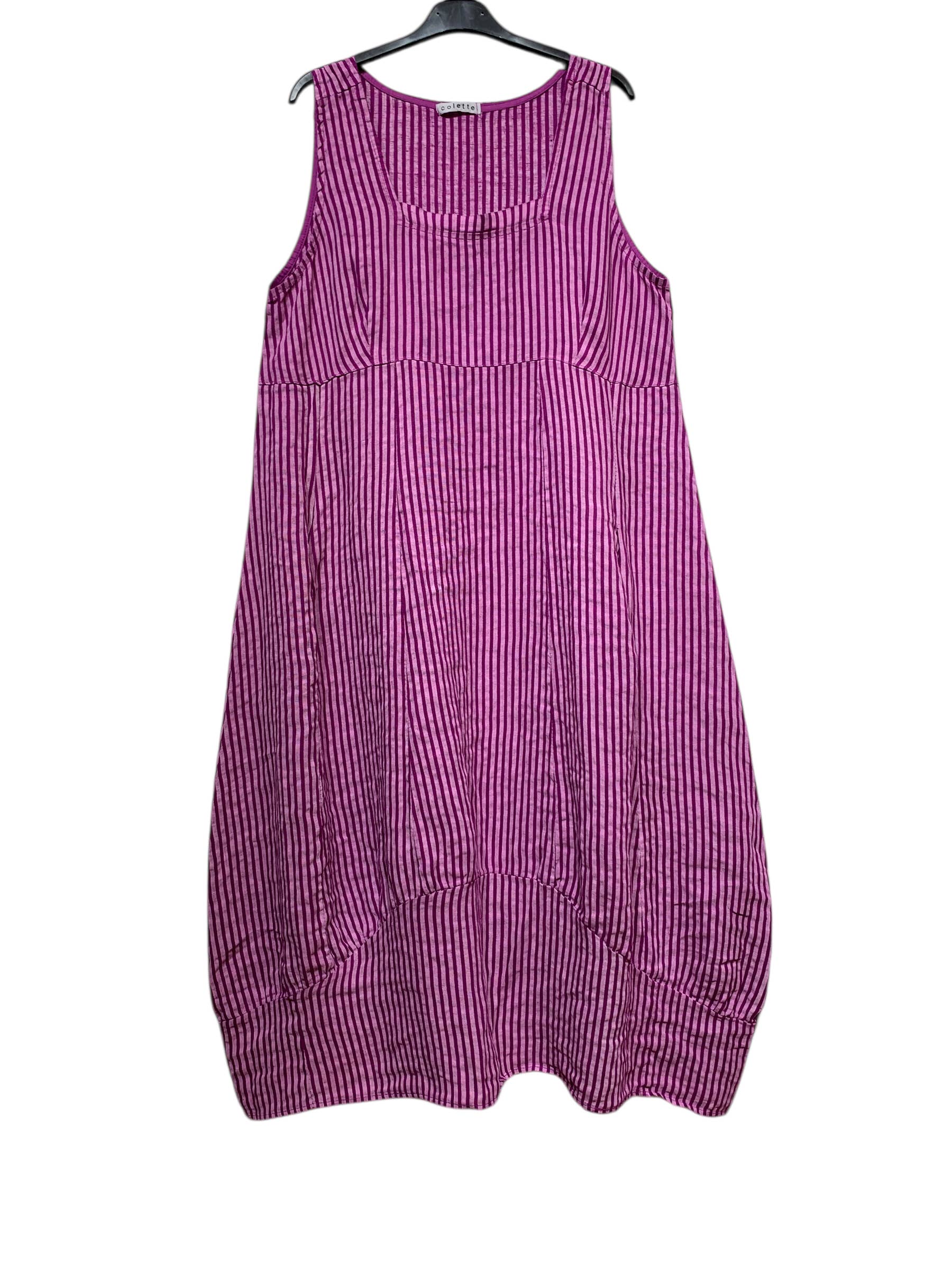 LINEN DRESS WITH VERTICAL STRIPES: MAUVE