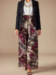 Marble Print Silk Straight Leg Pants