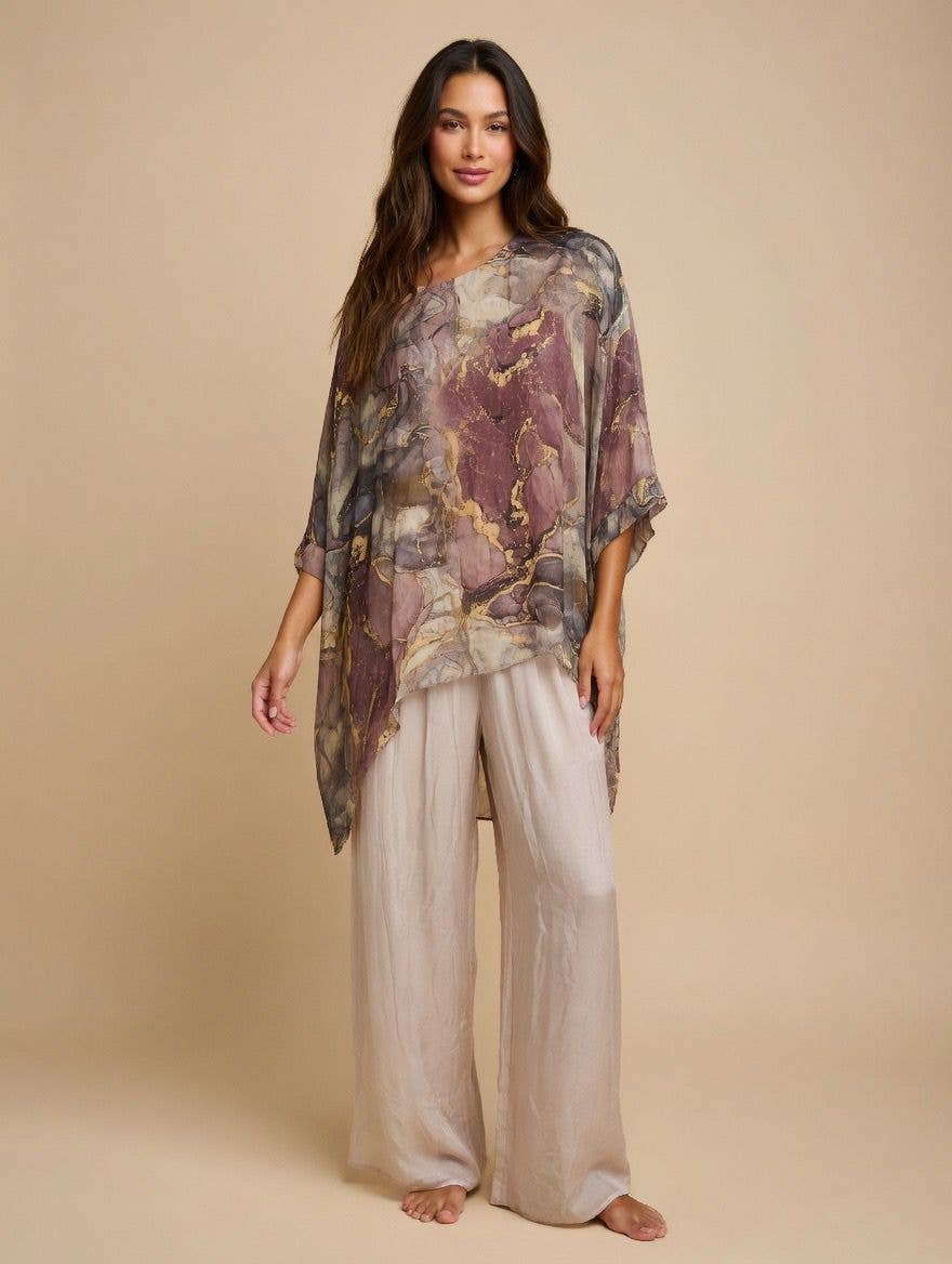 Classic Marble Print Silk Kaftan