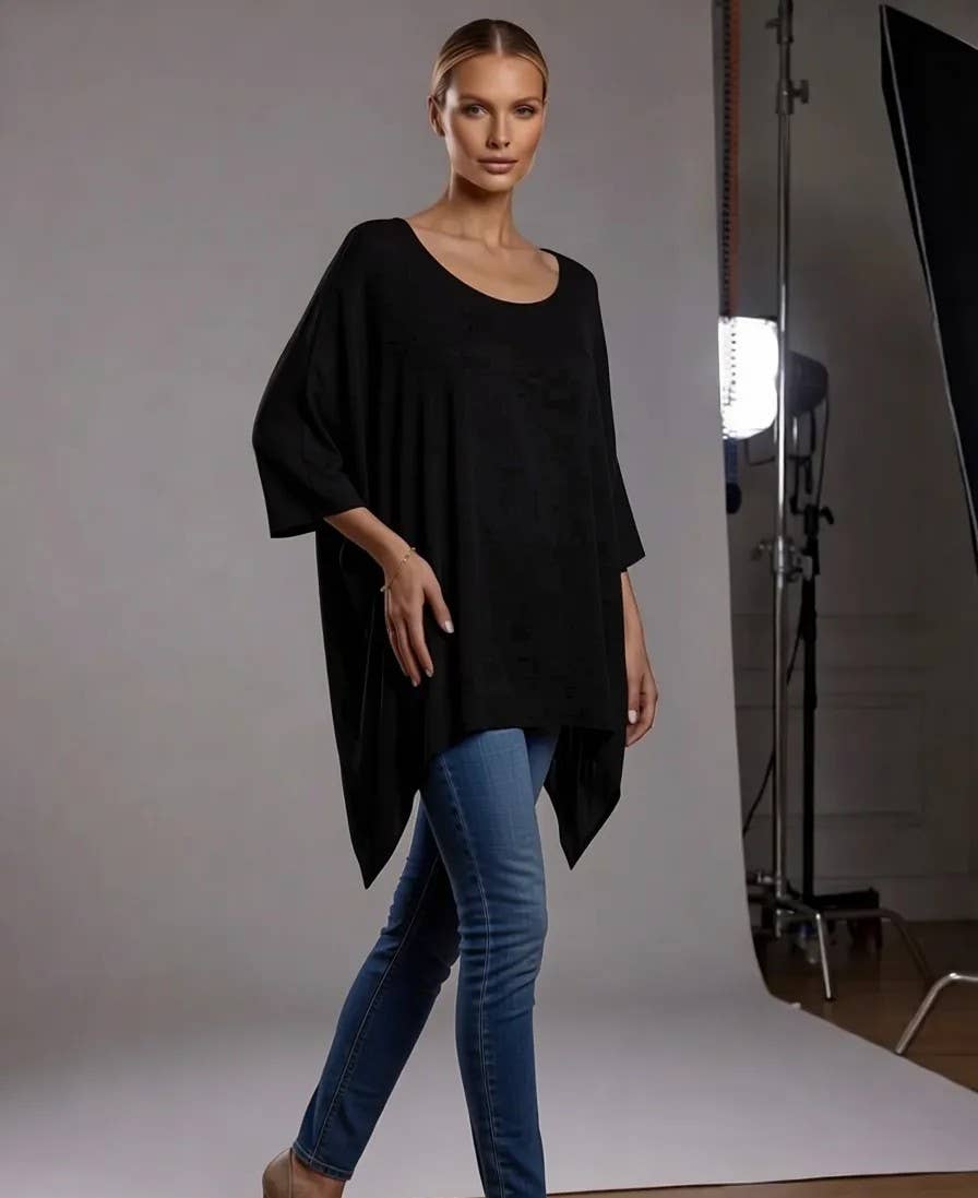 Classic Silk Poncho: Silver / Missy