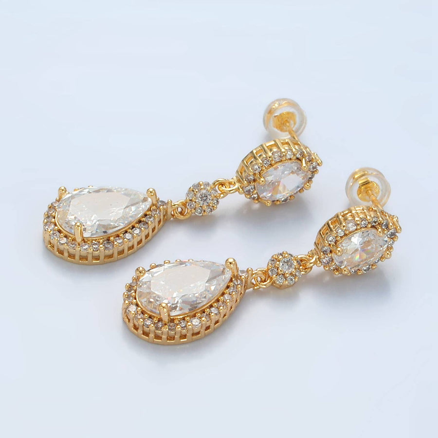 24K Gold Filled Geometric Clear CZ Paved Drop Studs