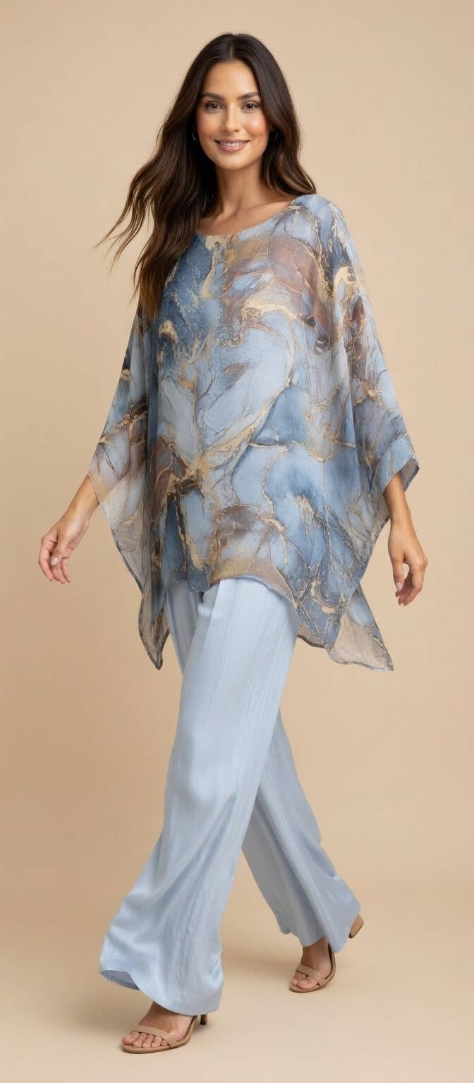 Classic Marble Print Silk Kaftan