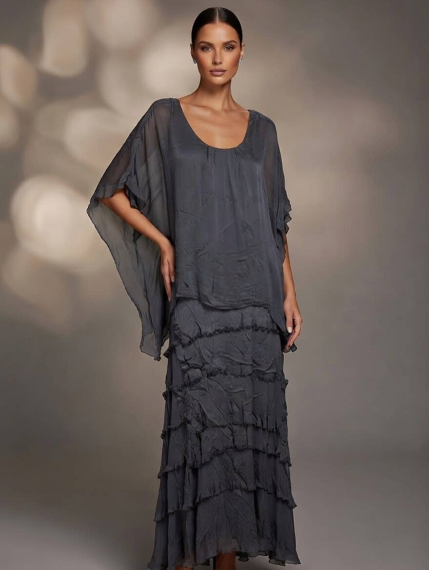 Stretchy Shredded Layered Maxi Dress