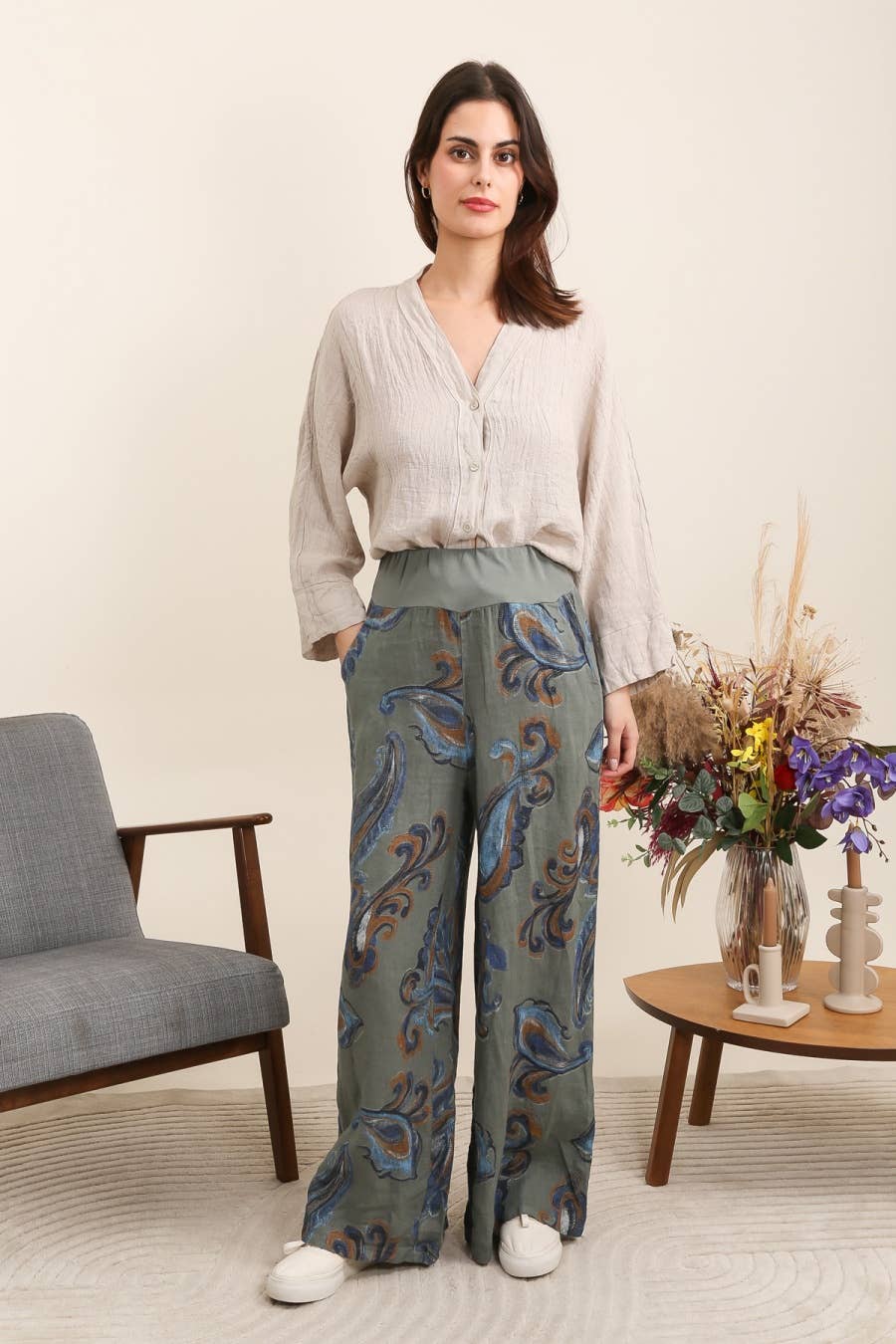 Patterned Linen Pants