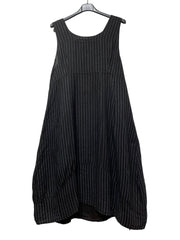 322 LINEN DRESS WITH VERTICAL STRIPES: OLIVE