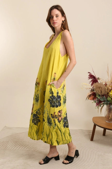 Floral Print Linen Jumpsuit