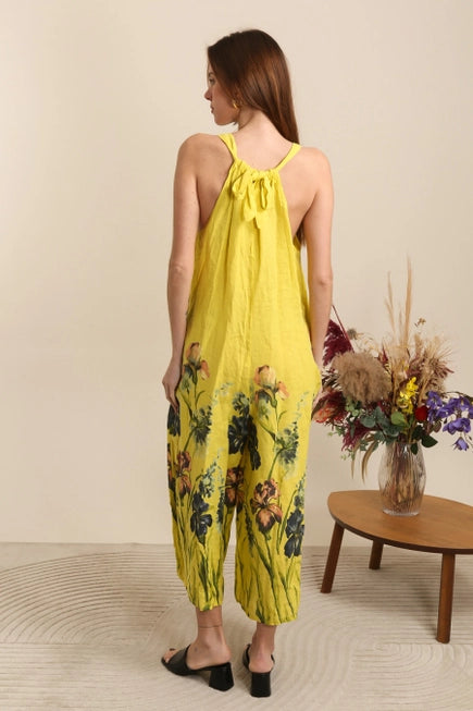 Floral Print Linen Jumpsuit