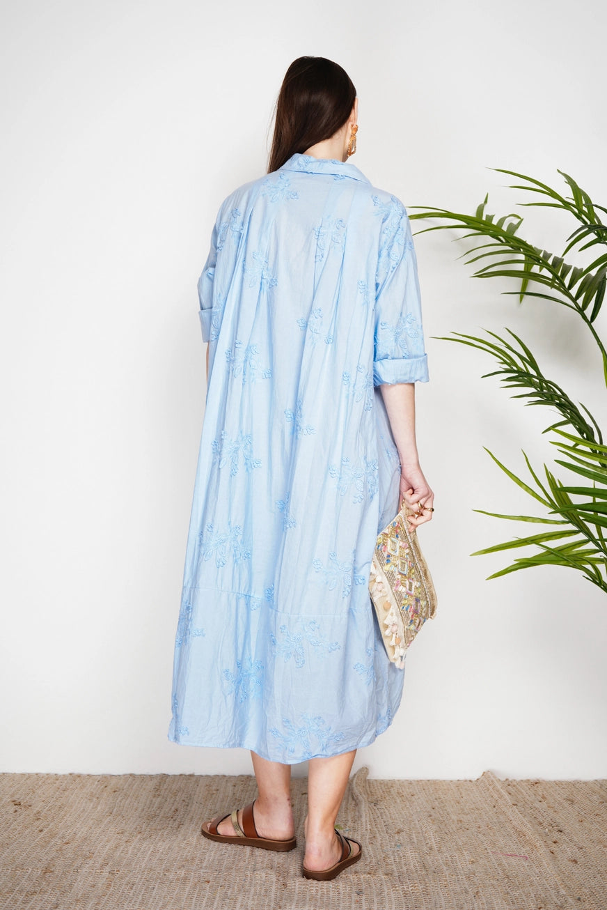 Embroidered Cotton Shirt Dress